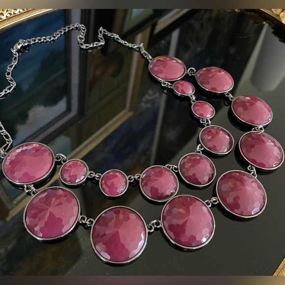 3 for $30 MultiStrand Necklace Faceted AcrylicBurgundy Pendants DarkSilver Chain - Picture 7 of 7